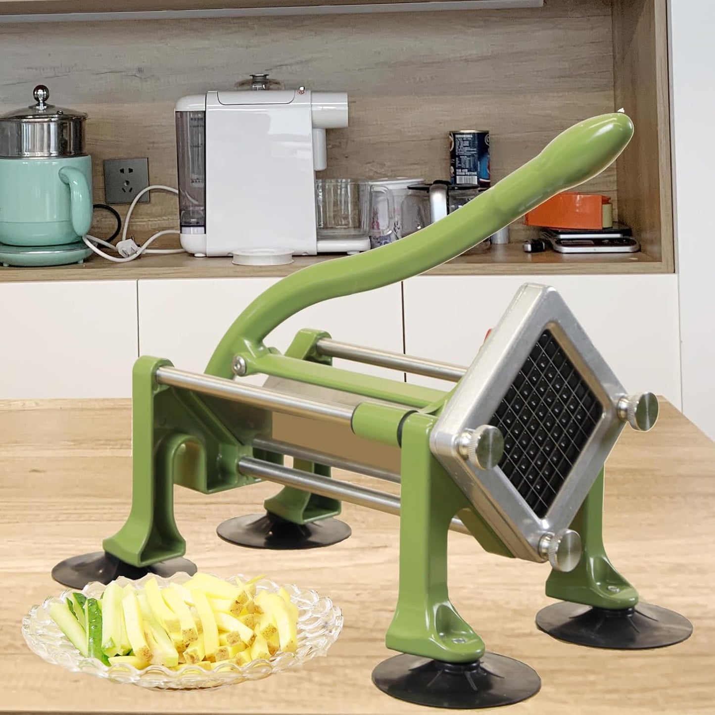 French Fry Cutter Stainless Steel.Potato Cutter for French Fries with 1/2Inch Blade, Commercial French Fry Cutter Manual Potatoes Cutting Machine with Suction Feet.