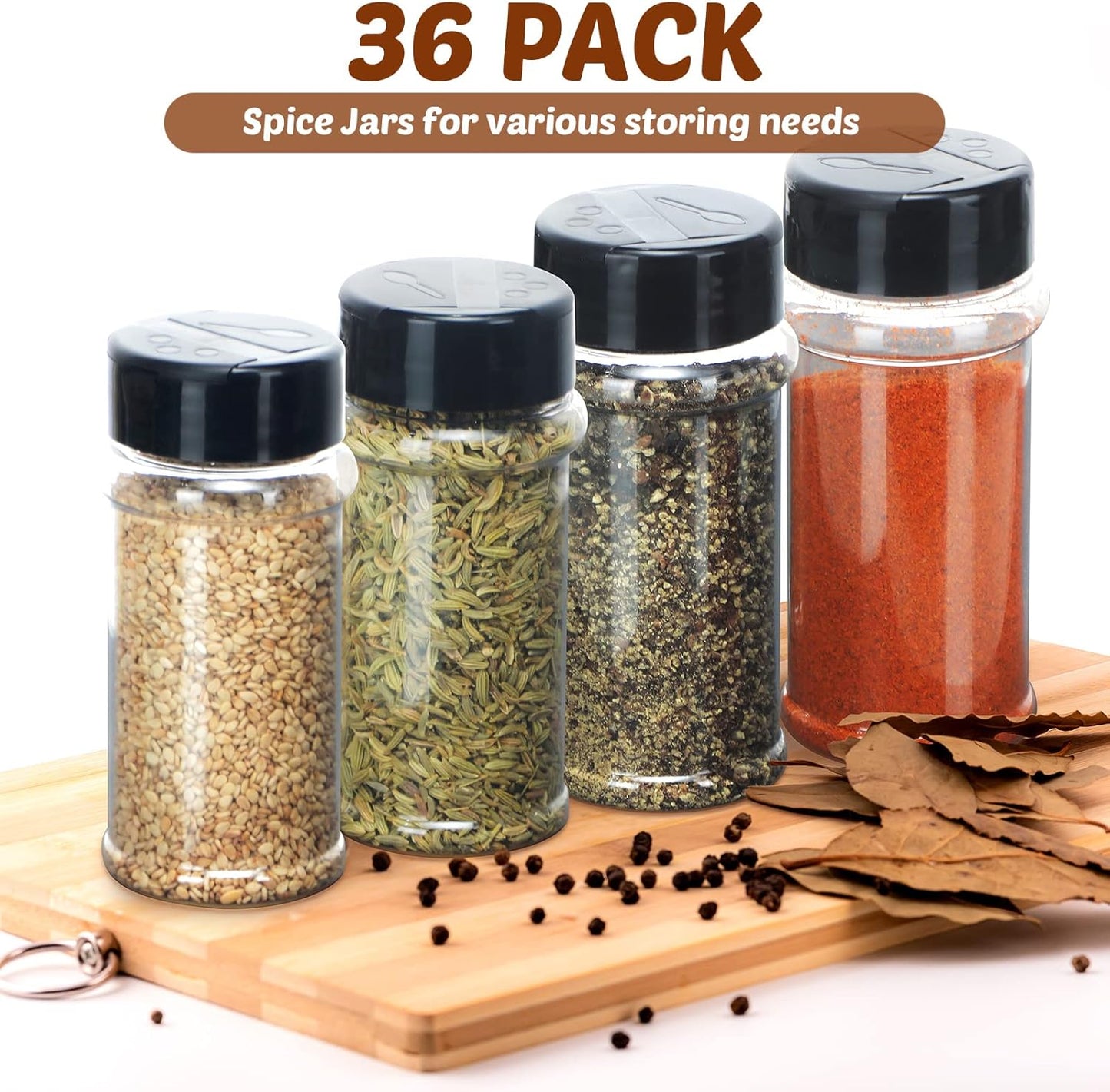 Jadive 36 Pcs Plastic Spice Jars with Shaker Lids Clear Spice Bottles Plastic Seasoning Containers Empty Shaker for Kitchen Storing Herbs Seasoning Powders Pepper Dry Goods