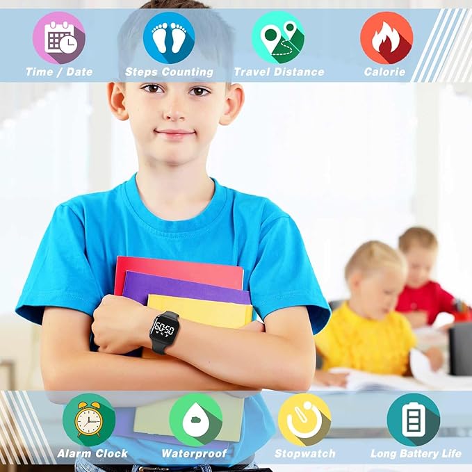 Kids Fitness Tracker,Digital Pedometer Watch,Sport Watch, Steps Counter, Waterproof, Alarm Clock for Boys Grils Kids Children (Babyblue)