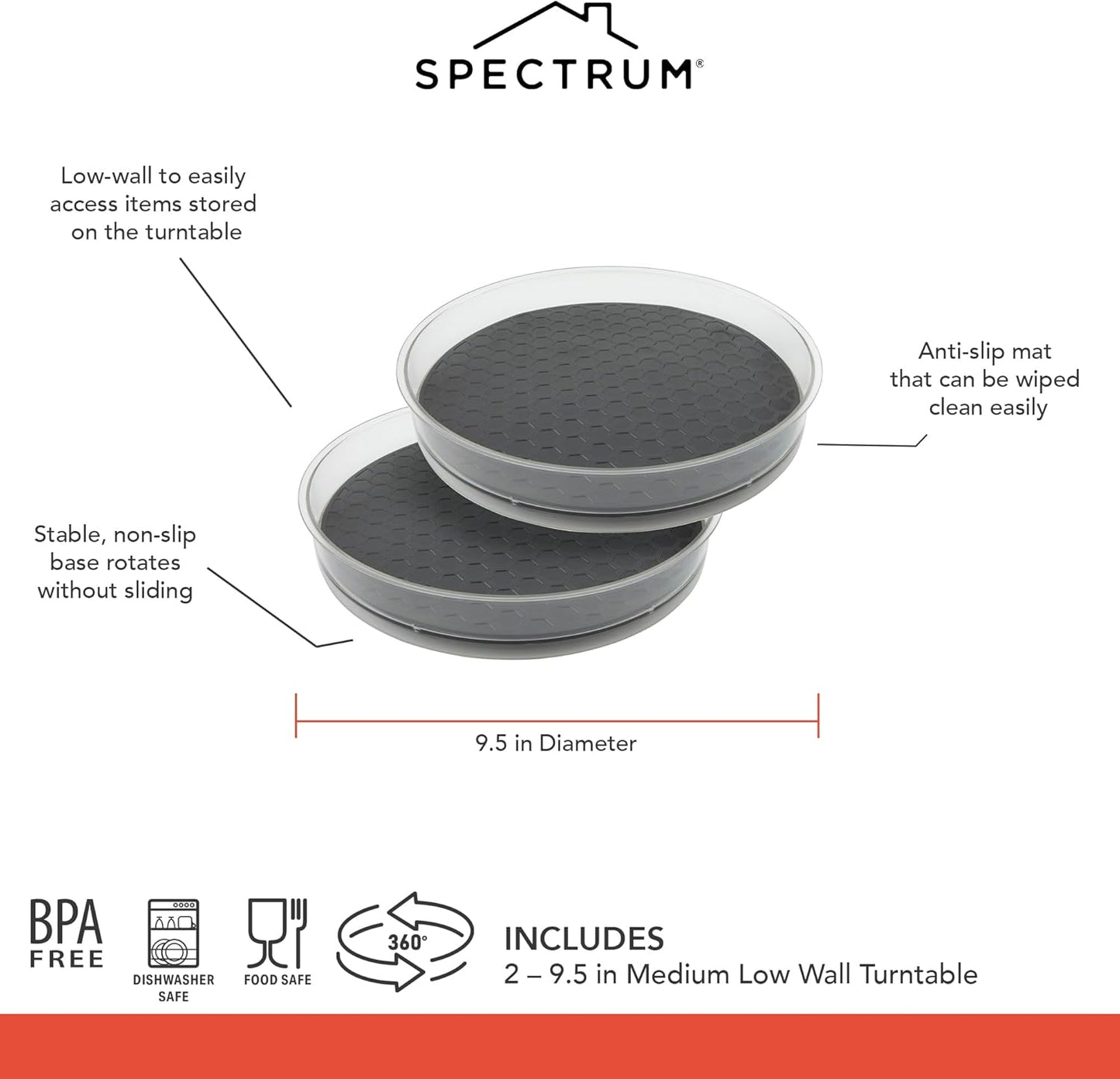 Spectrum Lazy Susan Organizer, Hexa Round Medium (2-Pack) - Lazy Susan Turntable for Cabinet, Refrigerator, Pantry, Table, & Shelf - Rotating & Spinning Pantry Organization & Storage for Fridge