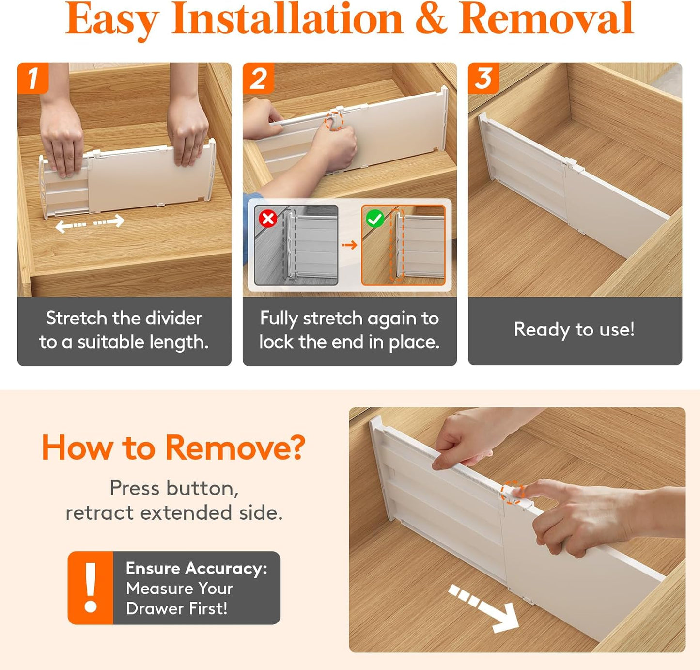 Lifewit 4 Pack Deep Drawer Dividers 8" High, 13.8-22.5" Adjustable Dresser Drawer Divider, Plastic Drawer Organizer for Clothes, Tall Drawers Separators for Dresser, Kitchen, Bedroom, Bathroom, Office