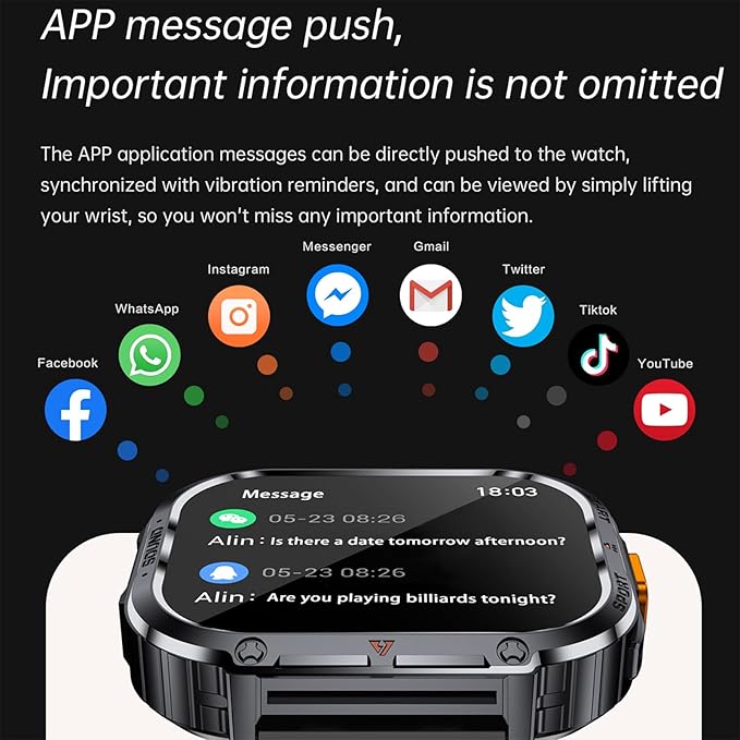 Loluka Big Screen Smart Watch for Men, 2.0'' HD Military Smartwatch with LED Flashlight 5ATM Waterproof Rugged Tactical Fitness Tracker (Answer/Make Calls)