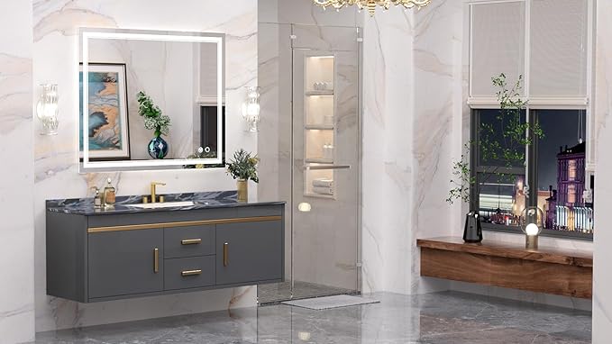 Keonjinn LED Bathroom Mirror with Lights 42 x 36 Inch, 90+ IP54(Horizontal/Vertical) IP54(Horizontal/Vertical)