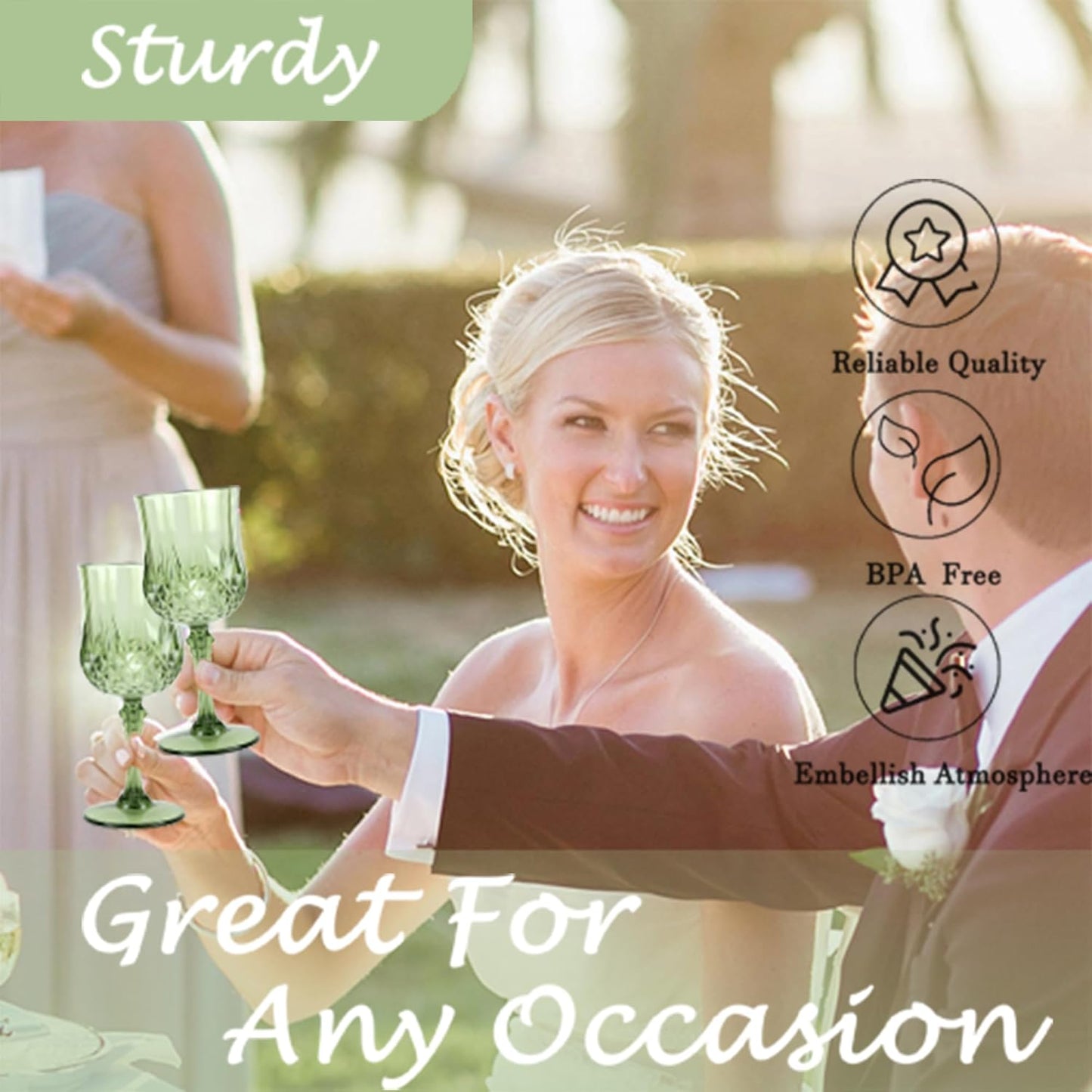 Plastic Wine Glasses,Plastic Goblets Vintage Style Cordial Drinking Glasses for Wedding Reception, Grand Event Party Supplies (48, New Green)