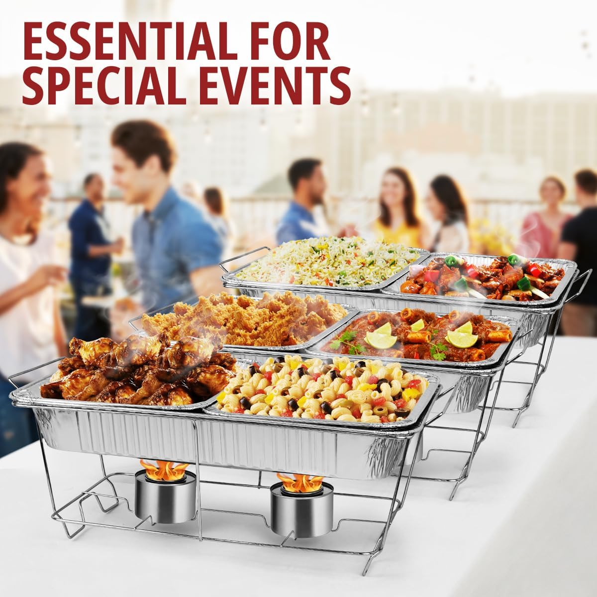 Disposable Chafing Dish Buffet Set, 33 Piece of Chafing Servers with Food Warmers, Covers, Half-Size Food Pans, Water Trays, Serving Utensils, Foil Lids and 4Hr Fuel Cans for Parties, Catering