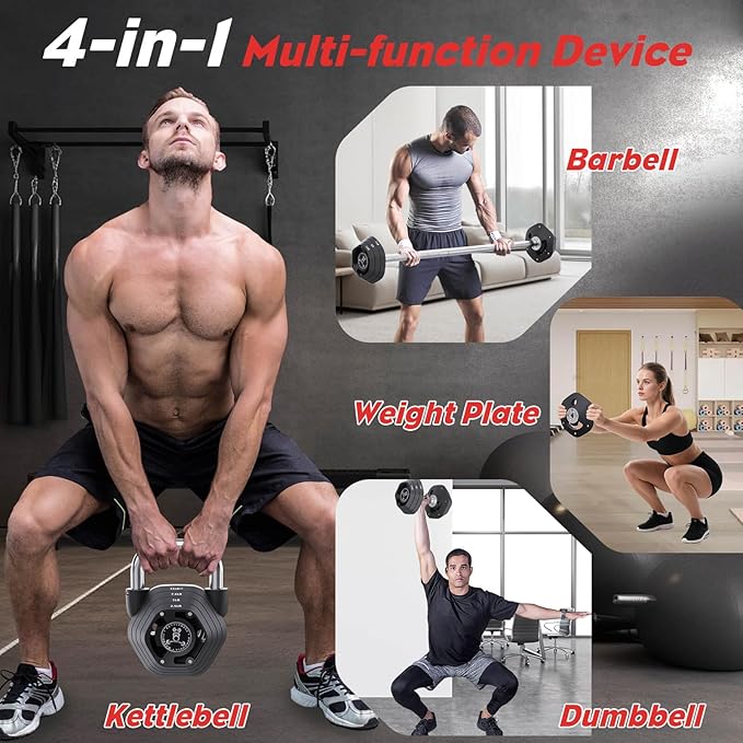 Tepemccu 4-in-1 Adjustable Kettlebell, 5.88-45lbs Kettlebells Weight Set, Free Weight Kettlebell Used as Dumbbell, Barbell for Home Gym Full Body Workout