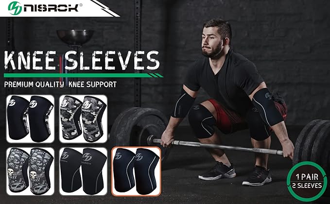 Knee Sleeves (1 Pair), 7mm Neoprene Compression Knee Braces, Great Support for Cross Training, Weightlifting, Powerlifting, Squats, Basketball and More