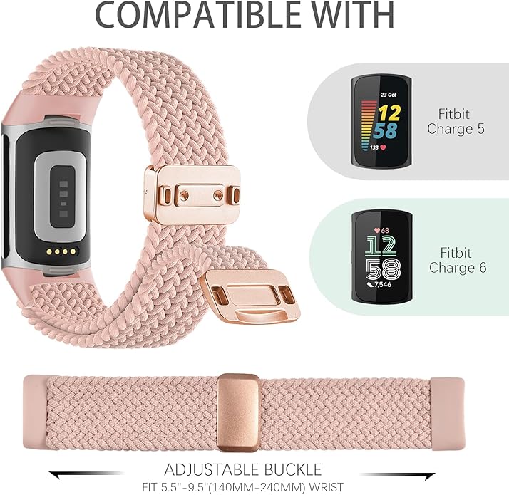 Magnetic Braided Nylon Compatible with Fitbit Charge 6 Bands/Fitbit Charge 5 Bands for Women Men, Soft Sport Stretchy Breathable Strap Replacement Wristband for Charge 6/Charge 5