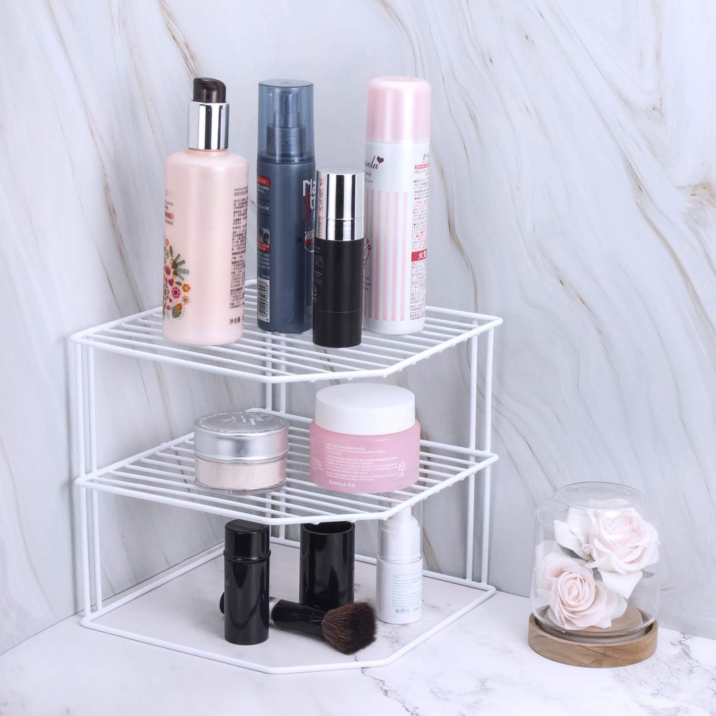 ROFAY Kitchen Cupboard Organiser, 3 Tier White Corner Plate Rack for Kitchen Cupboard Storage - Cupboard Shelf Insert Organiser (Pack of 2)