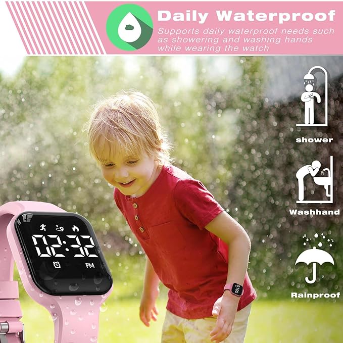 Kids Fitness Tracker,Digital Pedometer Watch,Sport Watch, Steps Counter, Waterproof, Alarm Clock for Boys Grils Kids Children (Pink)