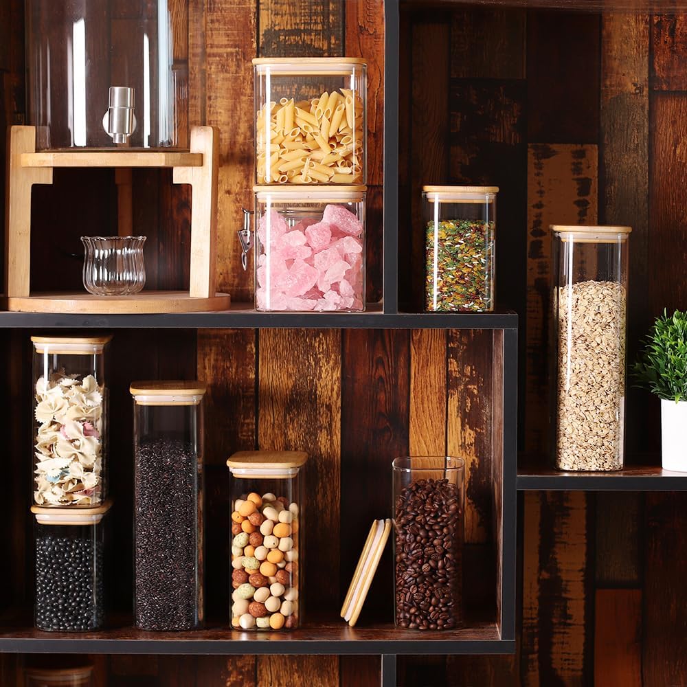 68oz Glass Storage Containers Set of 3 with Lids, Ideal for Pasta, Pickles, Rice, Chia Pudding, Coffee, Spices, Snacks - Tall Jars, Yogurt & Meal Prep Containers for Kitchen Organization