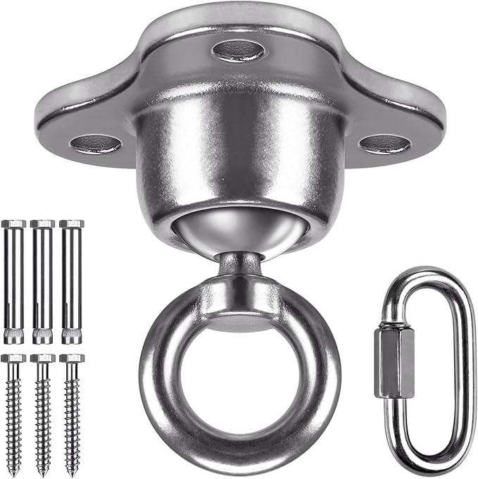SELEWARE Punching Bag Hanger, Stainless Steel Heavy Bag Hanger with Carabiner, Heavy Duty 360° Rotation Wall Ceiling Mount Hook for Boxing Bags, Hammocks, Gym Swings, Yoga Swings, 1000LB Capacity