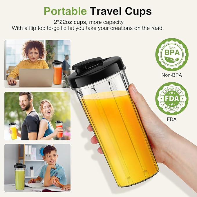 KOIOS Smoothie Blender, Max 1000w Personal Blender for Shakes and Smoothies, 12Pcs Coffee Grinder and Countertop Blenders Combo for Kitchen, Portable Smoothie Blenders with 2x22 oz To-Go Cups, Non-BPA