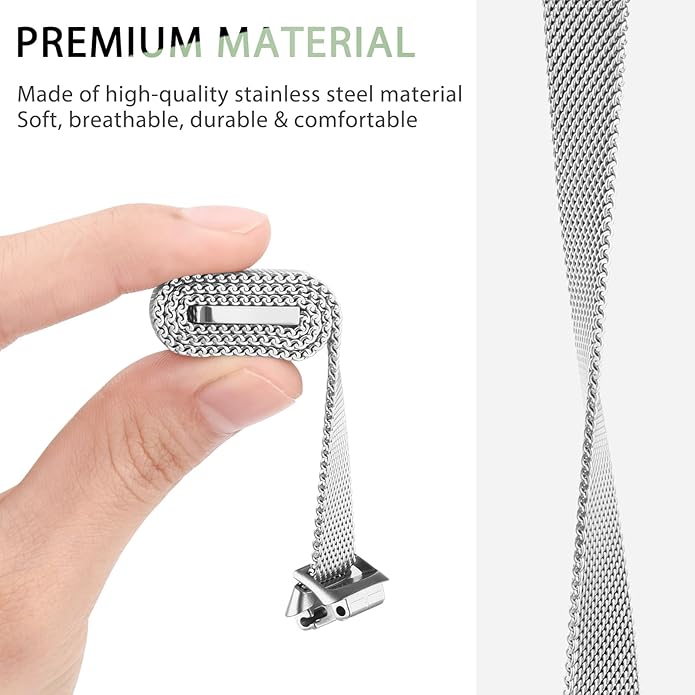 Meliya Metal Band for Fitbit Inspire 3 Bands Women Men, Stainless Steel Metal Mesh Loop Adjustable Magnetic Wristband Replacement Straps for Fitbit Inspire 3