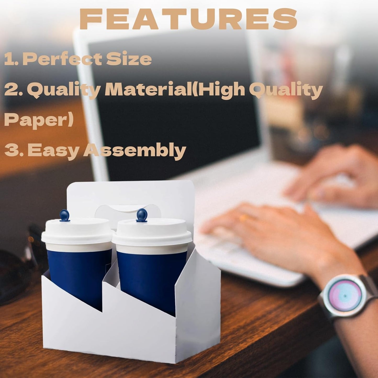 Kraft Paperboard 2-Cup Drink Carrier with Handle, 12-32 oz Coffee Cup Holder, Takeout Beverage Delivery, 30-Pack(Without Cups)