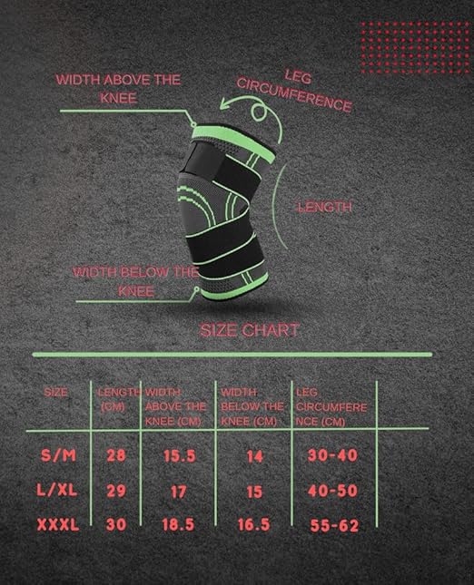 Knee Brace Adjustable with Straps Knee Compression Sleeve for Arthritis for Men and Women Compression Knee Support for Gym, Running, Working Out, Size S/M 1 pair, Green