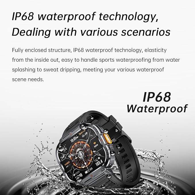 Loluka Big Screen Smart Watch for Men, 2.0'' HD Military Smartwatch with LED Flashlight 5ATM Waterproof Rugged Tactical Fitness Tracker (Answer/Make Calls)