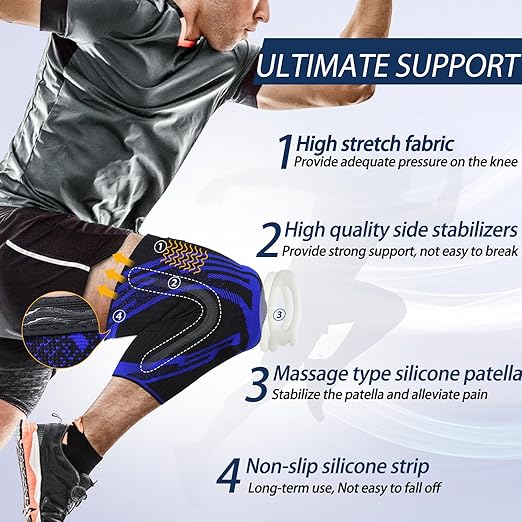 Knee Brace, Compression Knee Sleeve with Side Stabilizers & Patella Pads for Meniscus Tear, ACL & Arthritis Pain Relief, Knee Pads Support Women Men, Volleyball, Running, Workout, Sport
