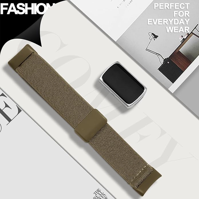 Magnetic Stretchy Nylon Compatible with Fitbit Charge 6 Bands/Fitbit Charge 5 Bands, Elastic Fabric Sport Adjustable Wristband Strap for Charge 5/6 Smartwatch Women Men