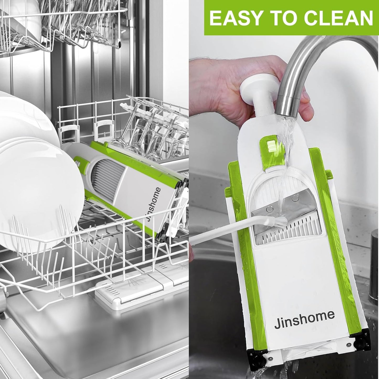 Upgraded Mandoline Slicer for Kitchen &Safe Vegetable Chopper 5 in 1 & Adjustable Mandoline Slicer,Can cut slicing,strips,shredding and dicing Kitchen Veggie chopper (Only Slicer Green)