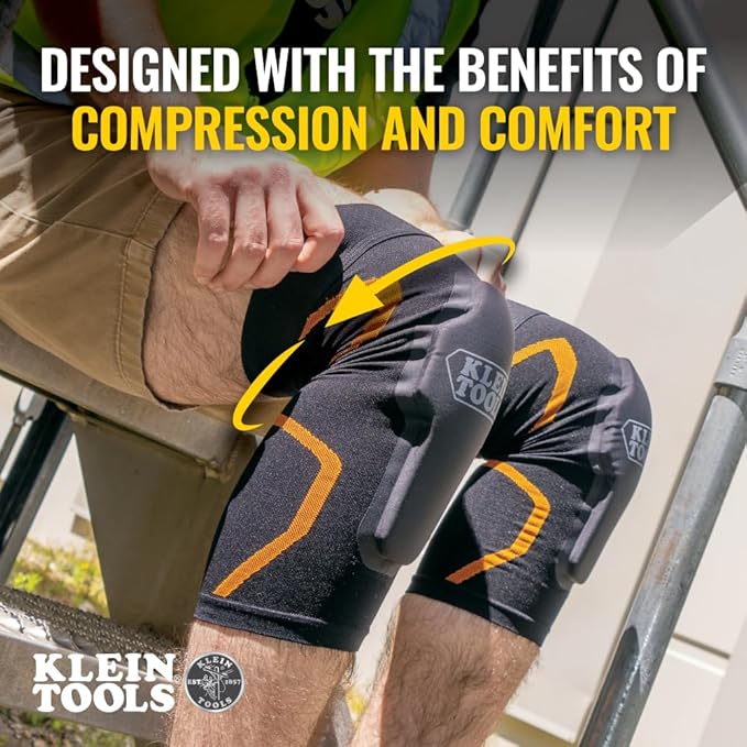 Klein Tools 60623 Knee Pad Compression Sleeve, Knee Support for Construction, Workers and Athletes, Black, M/L