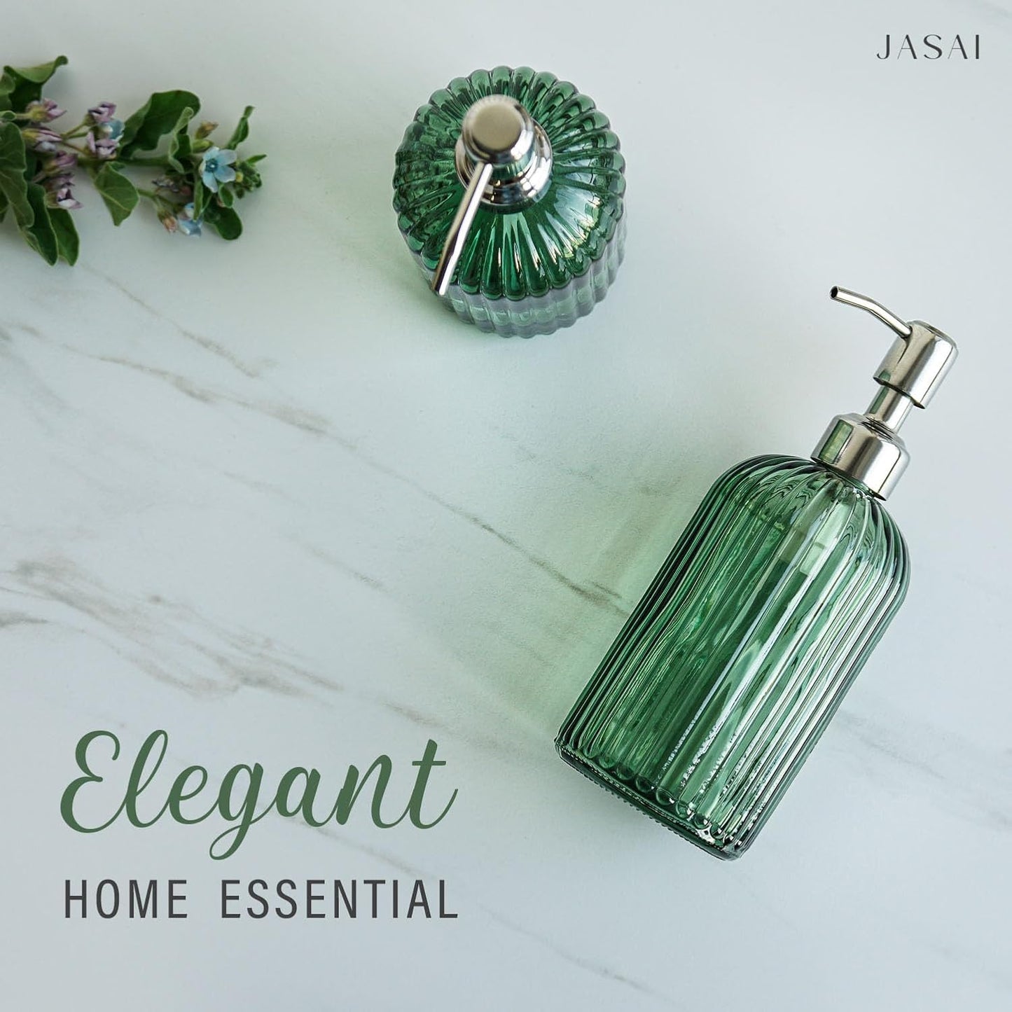 JASAI 18Oz Green Soap Dispenser with Rust Proof Pump, Refillable Bathroom Soap Dispenser with Thick Glass, Kitchen soap Dispenser for Dish soap, Hand Soap, Lotion, Body Wash.