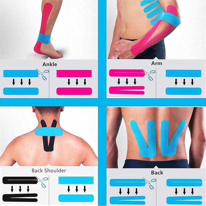 Kinesiology Tape Pro Athletic Sports (3 Rolls,60 Precut Strips) Waterproof Breathable Latex Free Tape for Ankle Wrists Knees Elastic Running Tennis Swimming Football Sports Activities Tapes(Purple)