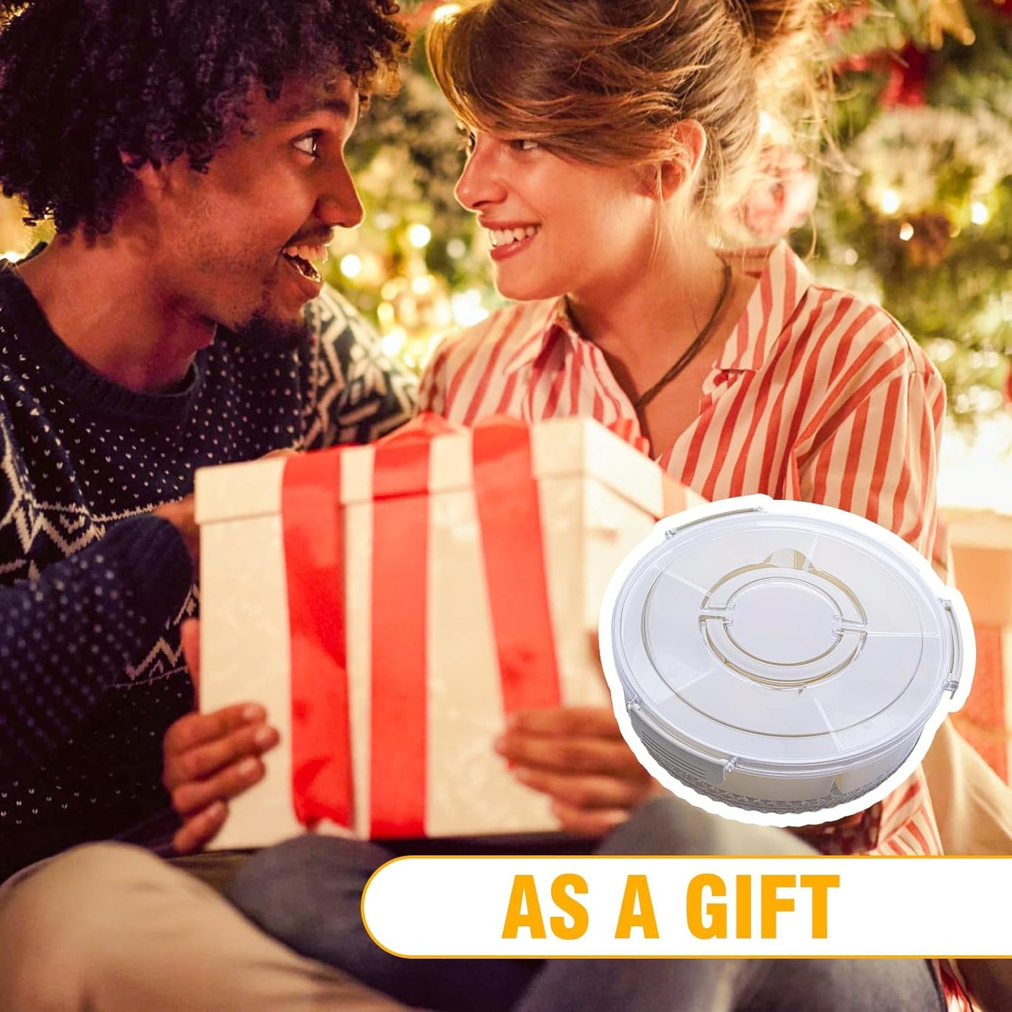 Divided Serving Tray with Lid Rotating Veggie Tray Charcuterie Tray for dinner party, Portable Snack Spinner for Picnic, Travel, Leakproof Serving Platter