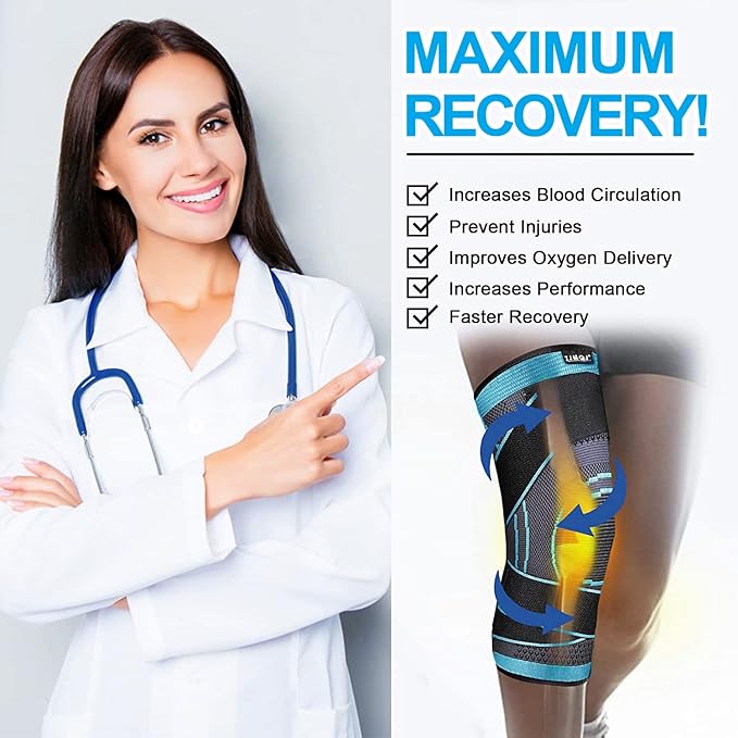 Knee Sleeve, knee Support for women and men with Removable Adjustable Straps, Premium Knee Compression Sleeve and Knee Brace for Arthritis Pain, Running, Cross Training