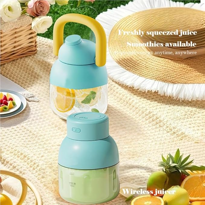 41oz,Portable Blender for Shakes and Smoothies, Leak-proof Water Bottle with Removable Straw, Handle, Lid and Shoulder Strap, BPA-free, Type-C Rechargeable, Cordless Portable Juicer,Blue