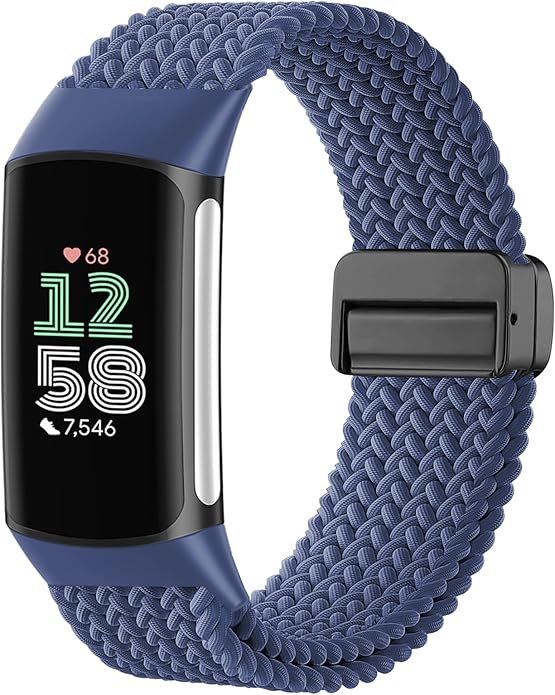 Magnetic Braided Nylon Compatible with Fitbit Charge 6 Bands/Fitbit Charge 5 Bands for Women Men, Soft Sport Stretchy Breathable Strap Replacement Wristband for Charge 6/Charge 5