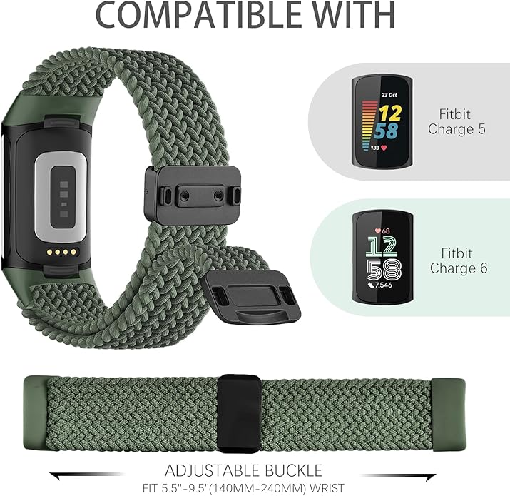 Magnetic Braided Nylon Compatible with Fitbit Charge 6 Bands/Fitbit Charge 5 Bands for Women Men, Soft Sport Stretchy Breathable Strap Replacement Wristband for Charge 6/Charge 5
