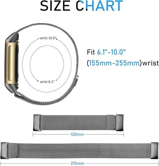 Meliya for Fitbit Charge 6 Bands Women Men, Stainless Steel Metal Mesh Loop Adjustable Magnetic Wristband Replacement Straps Compatible with Fitbit Charge 6 Fitness Tracker