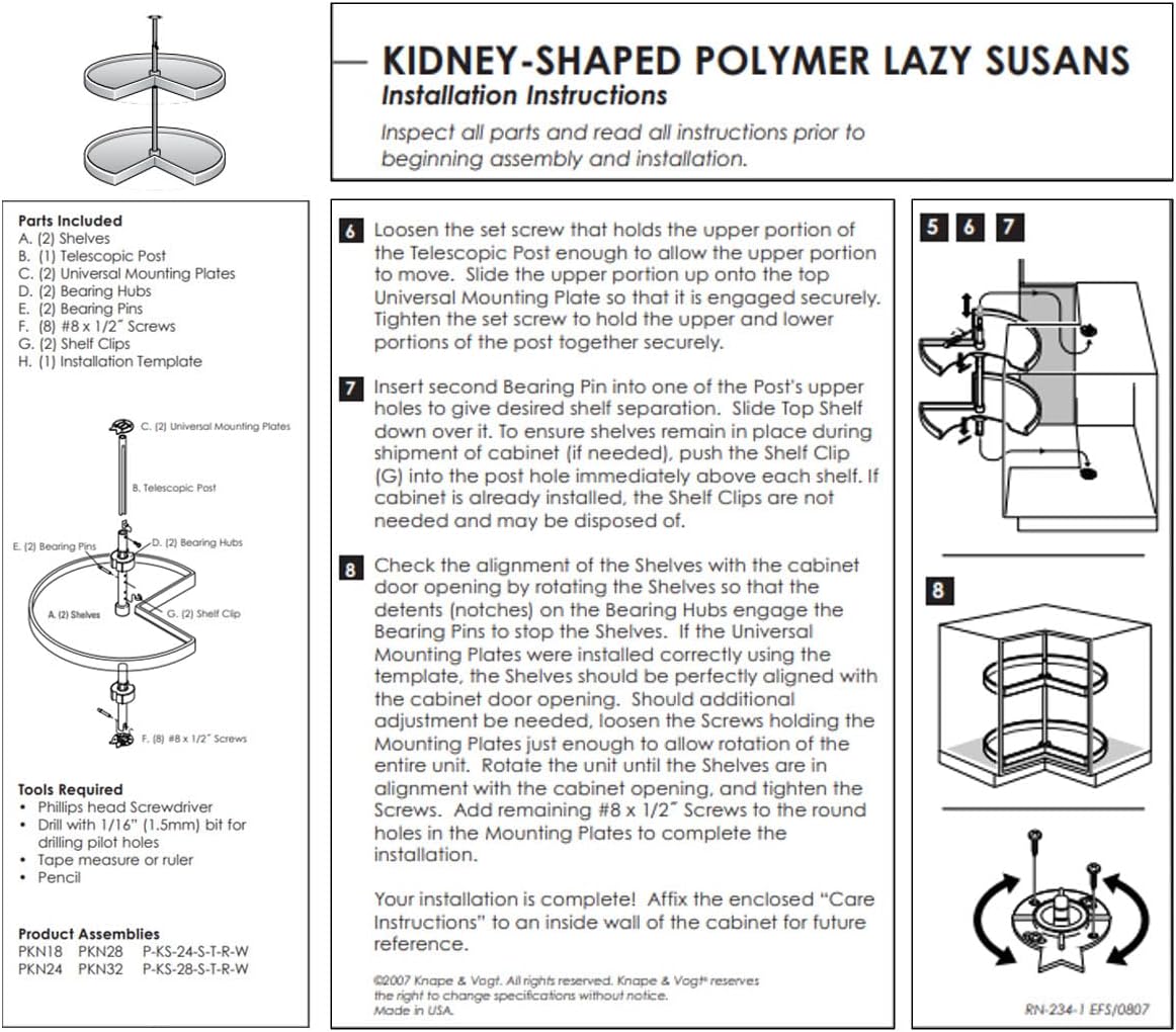 KV Lazy Susan Kidney Shaped 2 Polymer Shelves 24" (Set) White