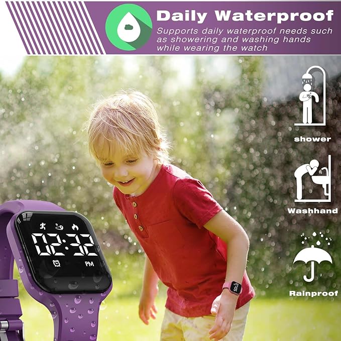 Kids Fitness Tracker,Digital Pedometer Watch,Sport Watch, Steps Counter, Waterproof, Alarm Clock for Boys Grils Kids Children (Purple)