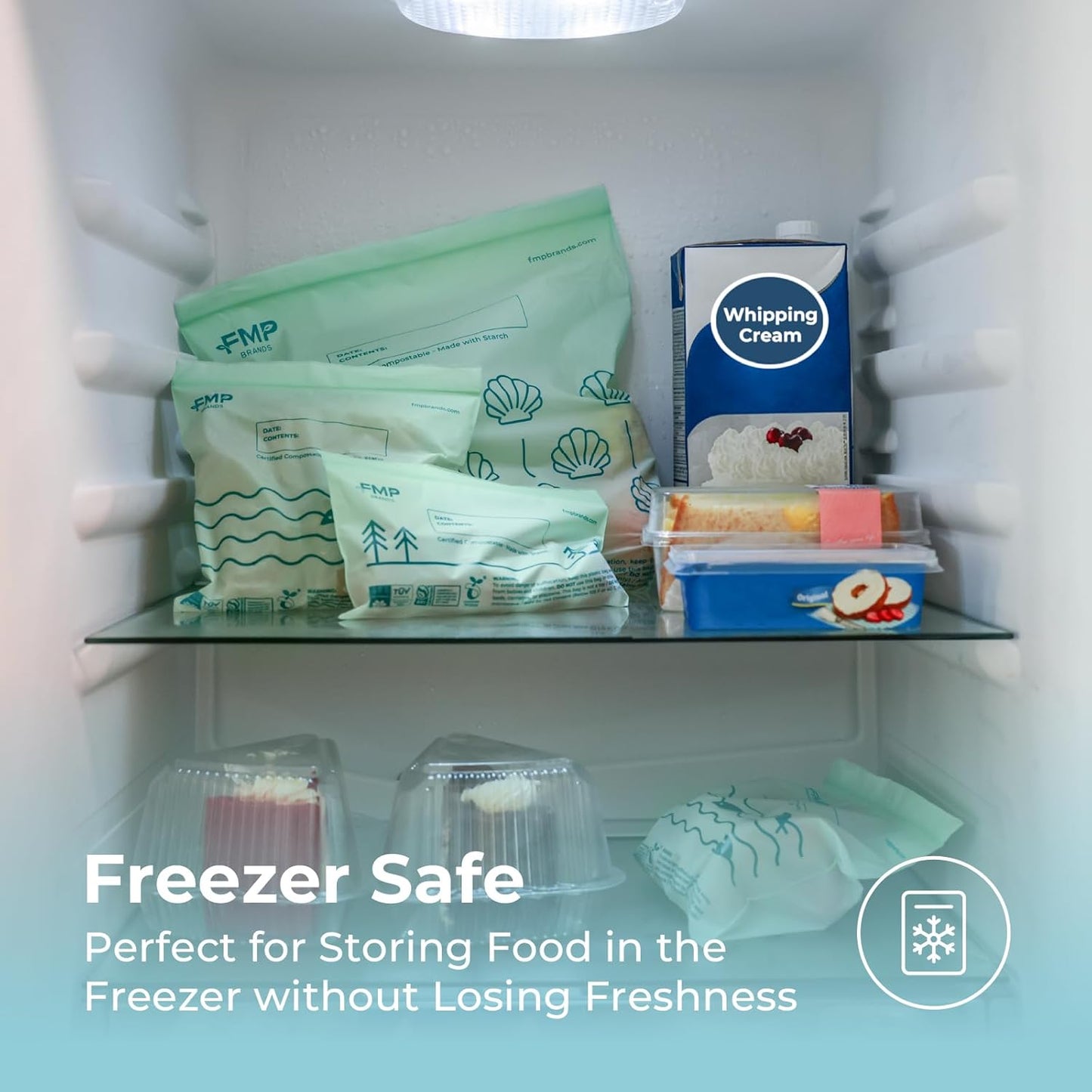 Fit Meal Prep 50 Pack 100% Compostable Sandwich Bags, 6.5 x 6.7" Resealable Food Storage Freezer Bags, Eco Friendly Snack Bags for Travel, ASTM D6400, US BPI & EU OK Compost Certified