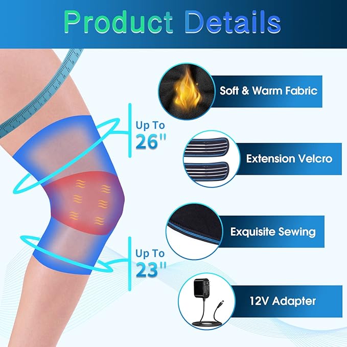 Knee Massager with Heat & Vibration, Heated Knee Brace for Knee Pain Relief, Heating Pad for Leg Pain, Leg Massager, 3 Vibration Modes 3 Heat Levels, AC Adapter Heating Faster (No Battery)