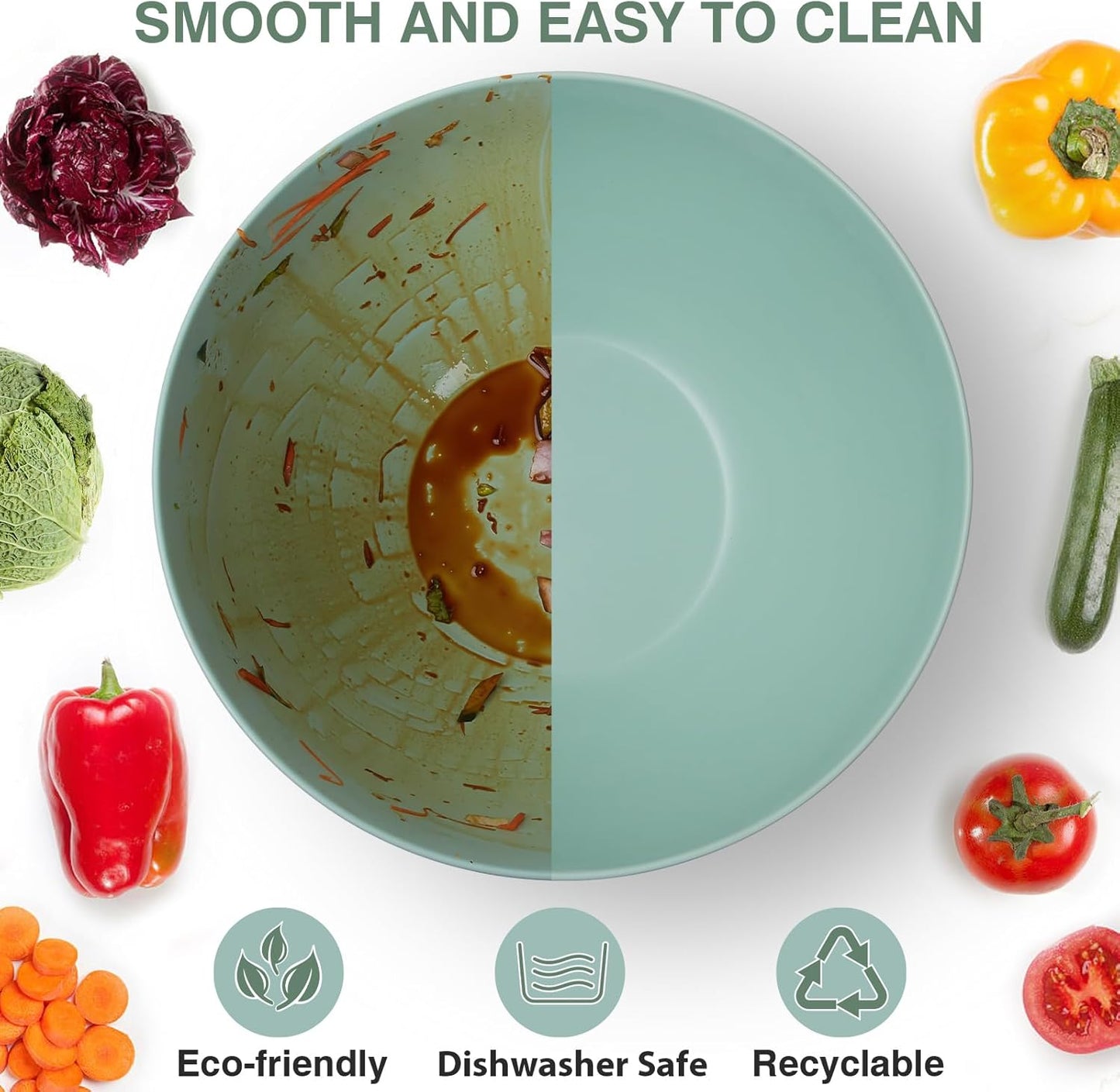 11.3" Extra Large Salad Bowl with Wooden Lid & Servers, 208Oz, Oversized Bamboo Fiber Salad Serving Set with Utensils for Home/Kitchen, Big Lightweight Bowl for Mixing Salad,Fruit,Pasta - Turquoise