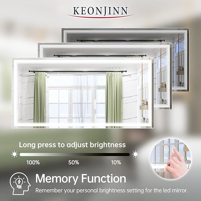 Keonjinn 72 x 36 Inch LED Bathroom Mirror