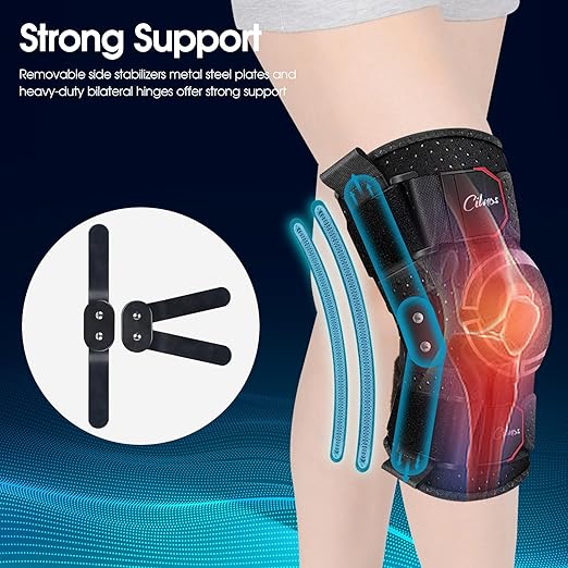 Knee Brace for Pain Relief, Adjustable Hinged Knee Support with Side Stabilizers & Patella Gel Pads, for ACL, MCL, Meniscus Tears, Arthritis,Post-Injury Support - Men and Women (M/L/XL)
