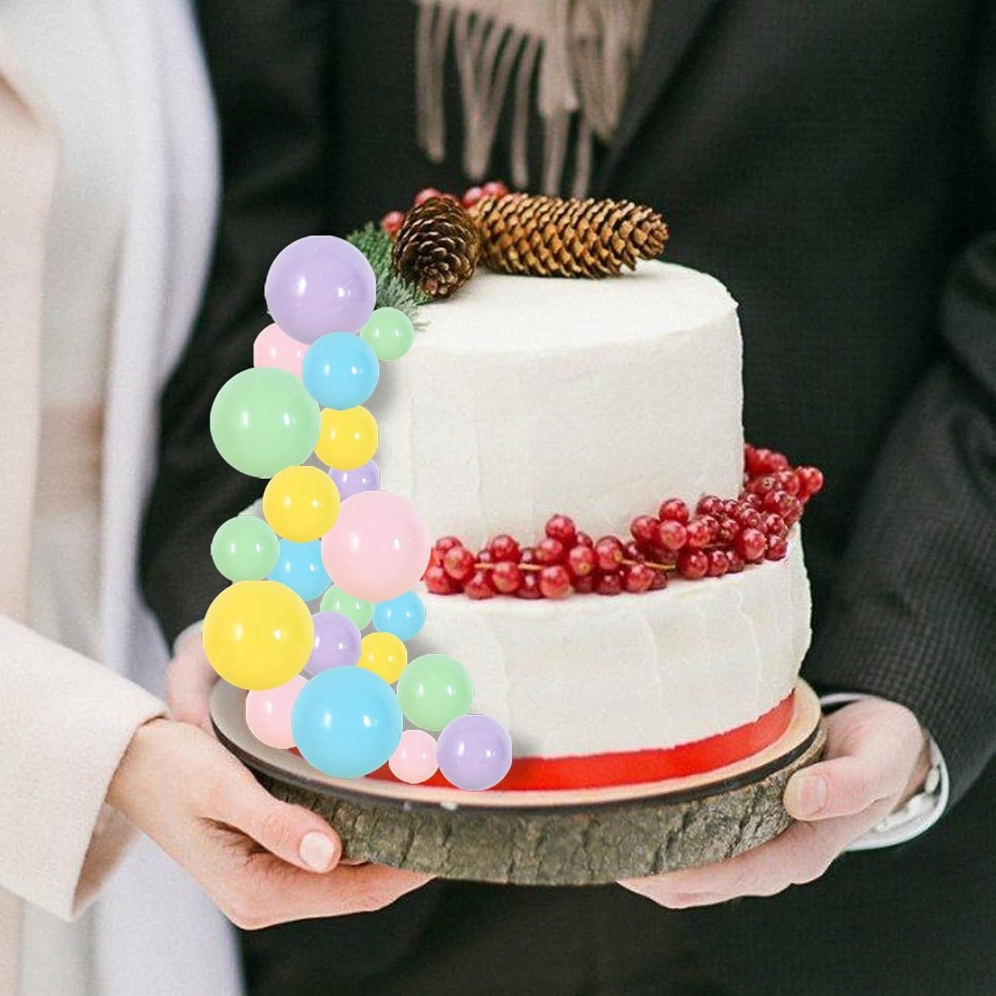 BEISHIDA 40 Pcs Foam Ball Cake Toppers with Sticks Mini Cake Decorations for Birthdays, Weddings, Baby Showers, DIY Baking Supplies, Anniversary Party (Pastel Color)