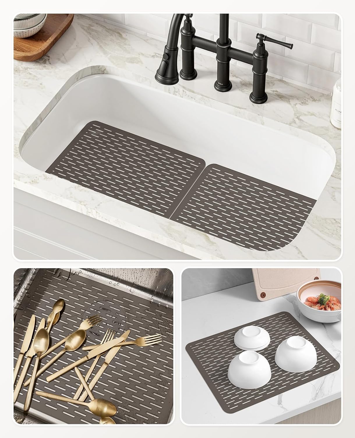 Bligli Mesh Sink Mat, 15.7 x 11.8inch Sink Prtector Mats for Kitchen Sinks, PVC Eco-Friendly Sink Protectors for Bottom of Sink, Fast Draining, Easy Cleaning, Clear Gray