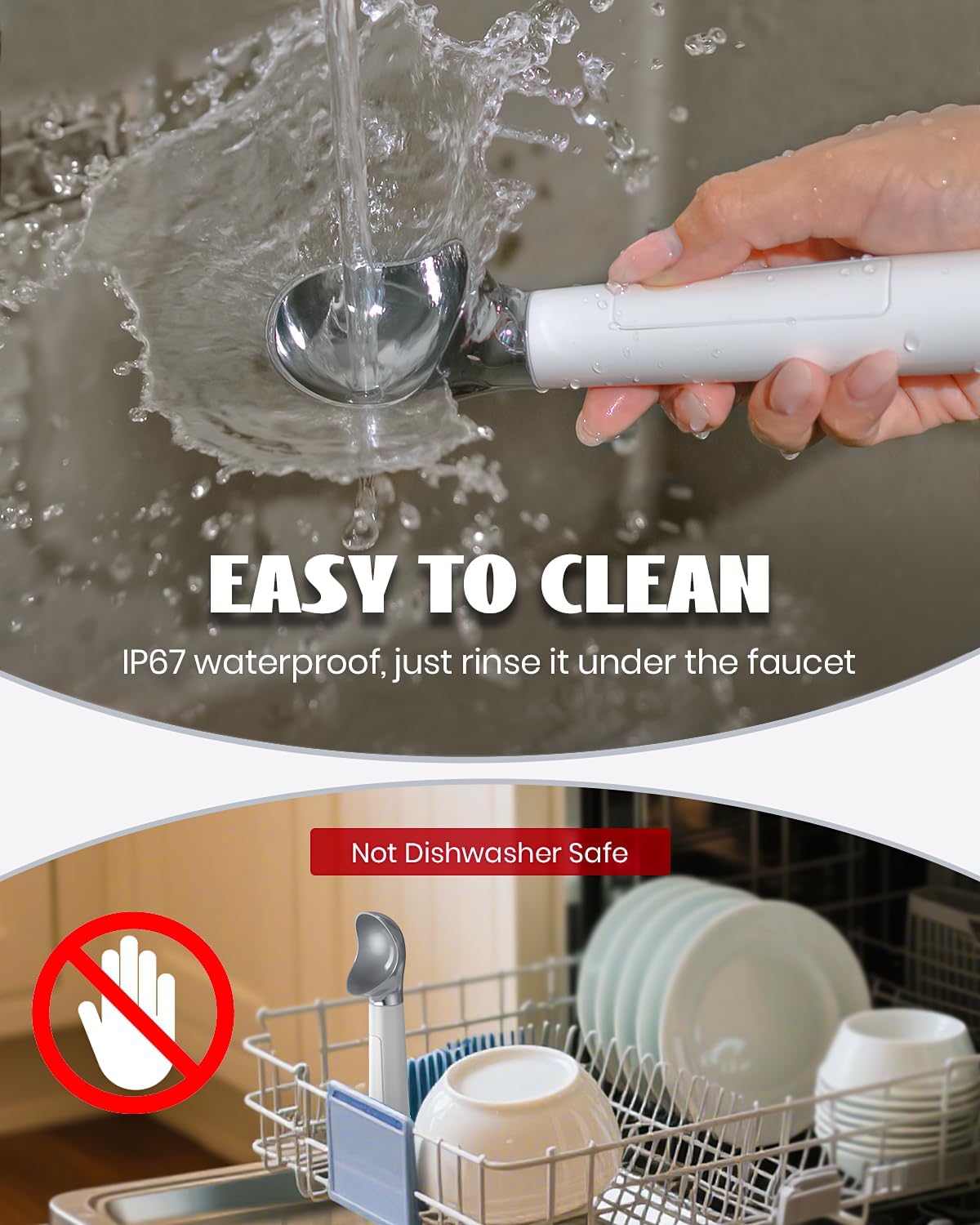 Heated Ice Cream Scoop, Electric heated ice cream scoop that heats up to 158°F for hard ice cream, Easy to use with LED display, IP67 Waterproof Ice Cream Scoop,Easy to clean