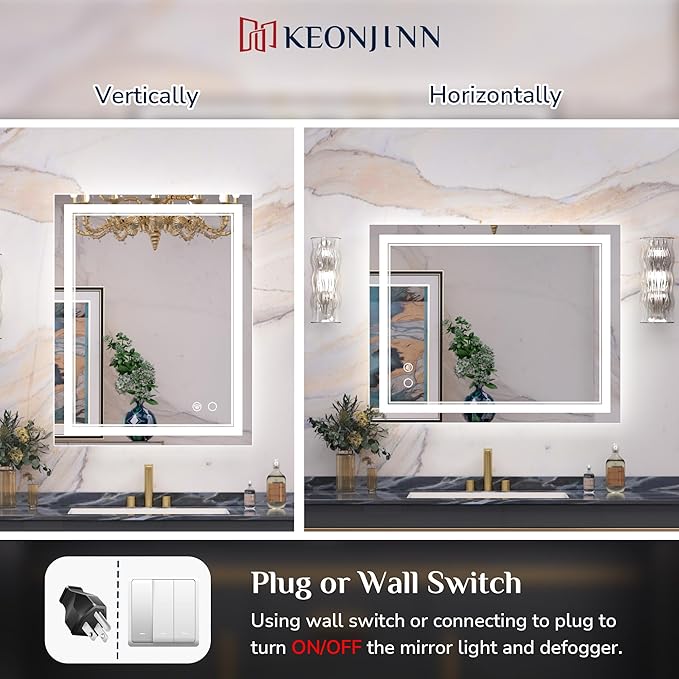 Keonjinn LED Bathroom Mirror with Lights 24 x 30 Inch