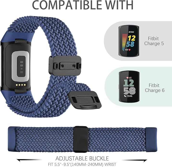 Magnetic Braided Nylon Compatible with Fitbit Charge 6 Bands/Fitbit Charge 5 Bands for Women Men, Soft Sport Stretchy Breathable Strap Replacement Wristband for Charge 6/Charge 5