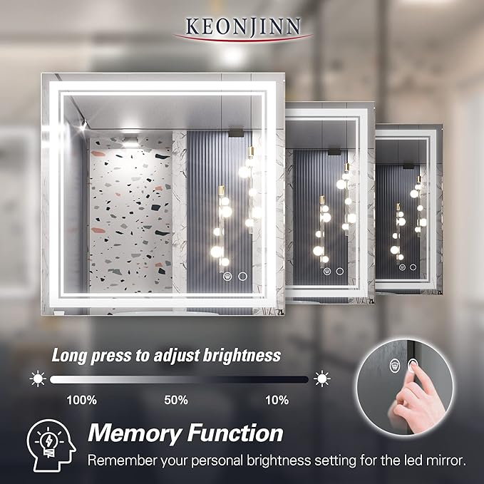 Keonjinn 36 x 36 Inch LED Bathroom Mirror