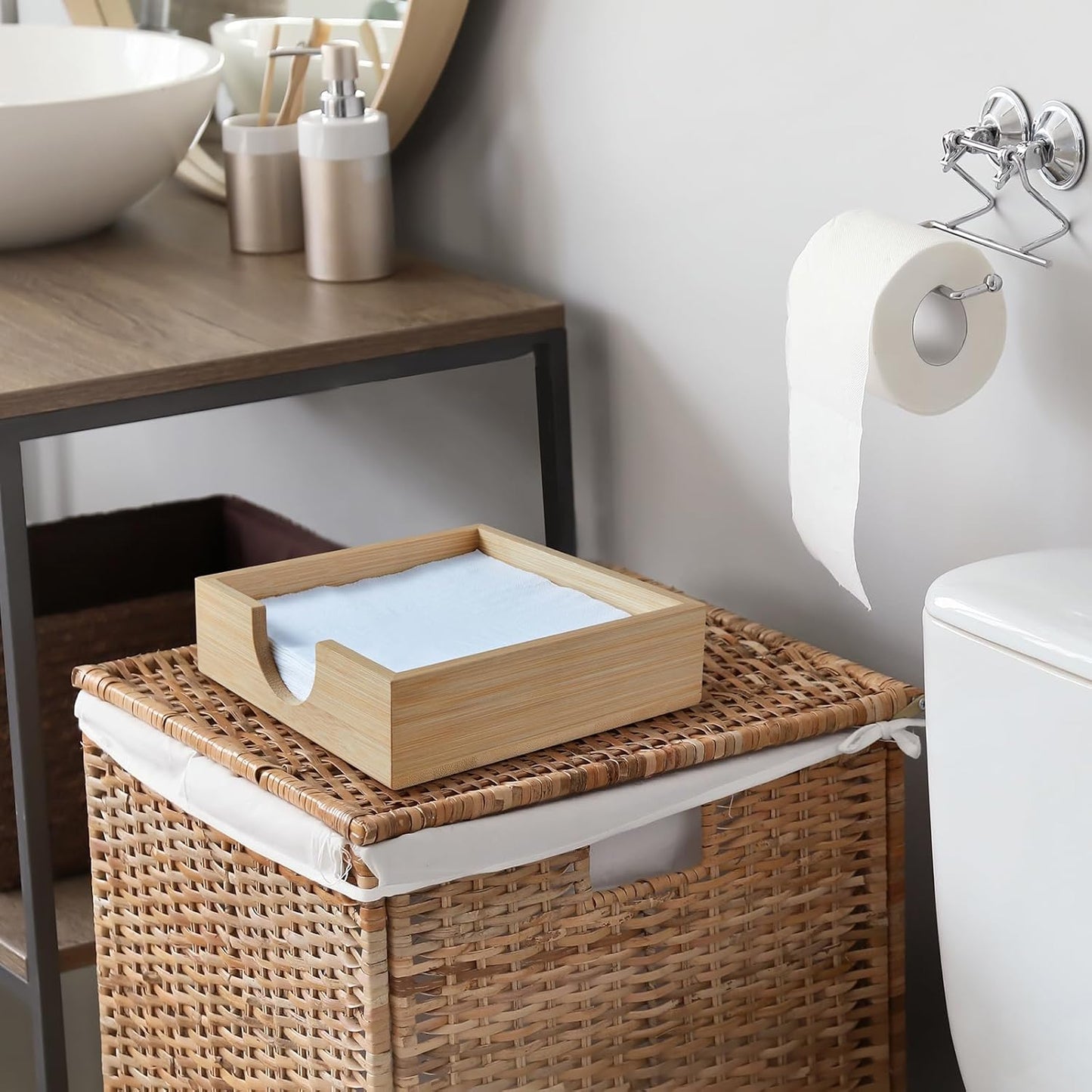 Bamboo Napkin Holder for Table, Napkins Holders For Paper Napkins, Flat Napkin Holder for Luncheon, Napkin Holders for Kitchen Dinner Table Decor, Napkin Dispenser for Indoor & Outdoor Use