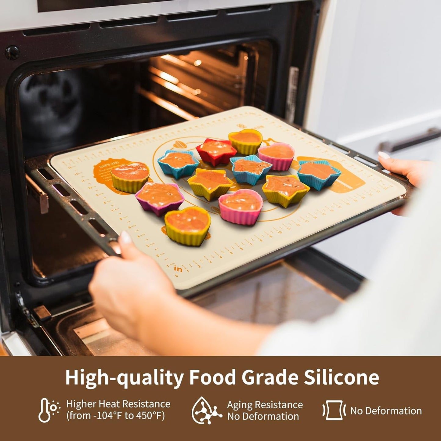 DANIA & DEAN Silicone Baking Mat - Upgrade 26x16 Inch Extra Thick Pastry Mat with Measurements, Non-Slip and Reusable, Kneading Dough Mat for Kitchen Counter, Bread, Cookies, Pizza, Fondant, Pasta