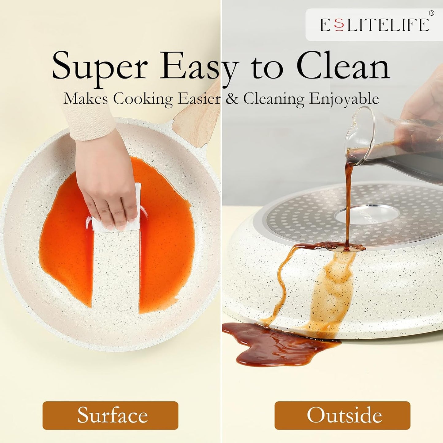 ESLITE LIFE Nonstick Ceramic Frying Pan Skillet, Non-Toxic Egg Omelette Kitchen Cooking Pans Compatible with All Stovetops (Gas, Electric & Induction), PTFE & PFOA Free (White, 8'')