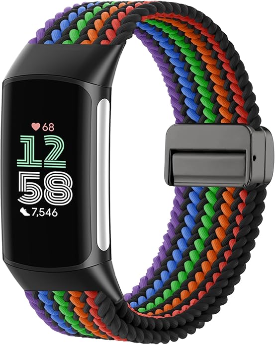 Magnetic Braided Nylon Compatible with Fitbit Charge 6 Bands/Fitbit Charge 5 Bands for Women Men, Soft Sport Stretchy Breathable Strap Replacement Wristband for Charge 6/Charge 5